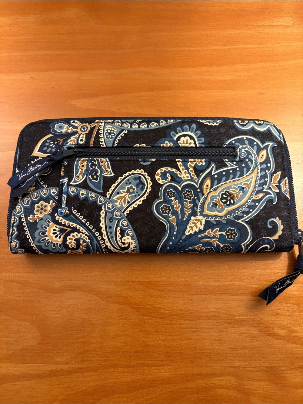 Vera Bradley Quilted Cotton Navy Tan Floral Paisley Zip Around Wallet